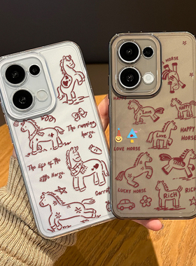 涂鸦小马手机壳适用opporeno15pro透明14马年13新款12新年11本命年10情侣rone9por红色8秋冬7氛围感6女5外壳