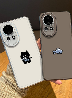 情侣猫咪小鱼手机壳适用华为nova15透明14pro小猫13搞怪12ultra趣味11se小众10可爱9新款8简约7外壳por保护套