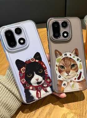 头巾油画猫咪手机壳适用一加15透明1+ace6情侣13T小众5pro高级感12艺术3独特11新款2超好看oppo外壳oneplus女