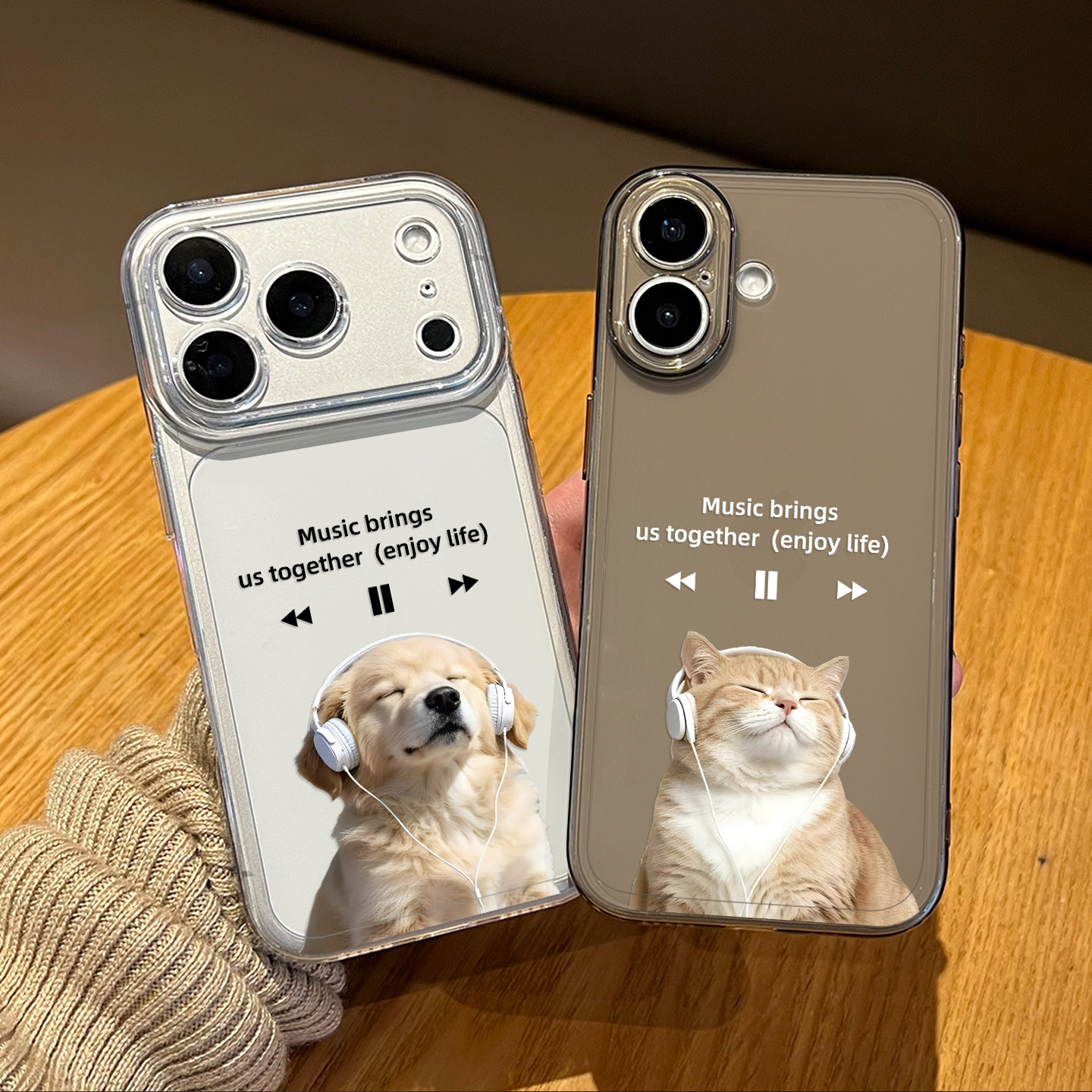 听歌猫狗情侣手机壳适用任意机型图片
