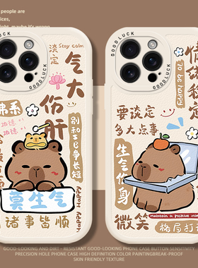 佛系卡皮巴拉适用苹果16手机壳iphone15pro莫17生气14promax水豚13情侣12mini打工人11/x新款xr/8plus趣味xs7