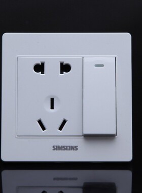 5孔带1一开单控 家用墙壁86型暗装面板雅白色R8系列一开五孔单控