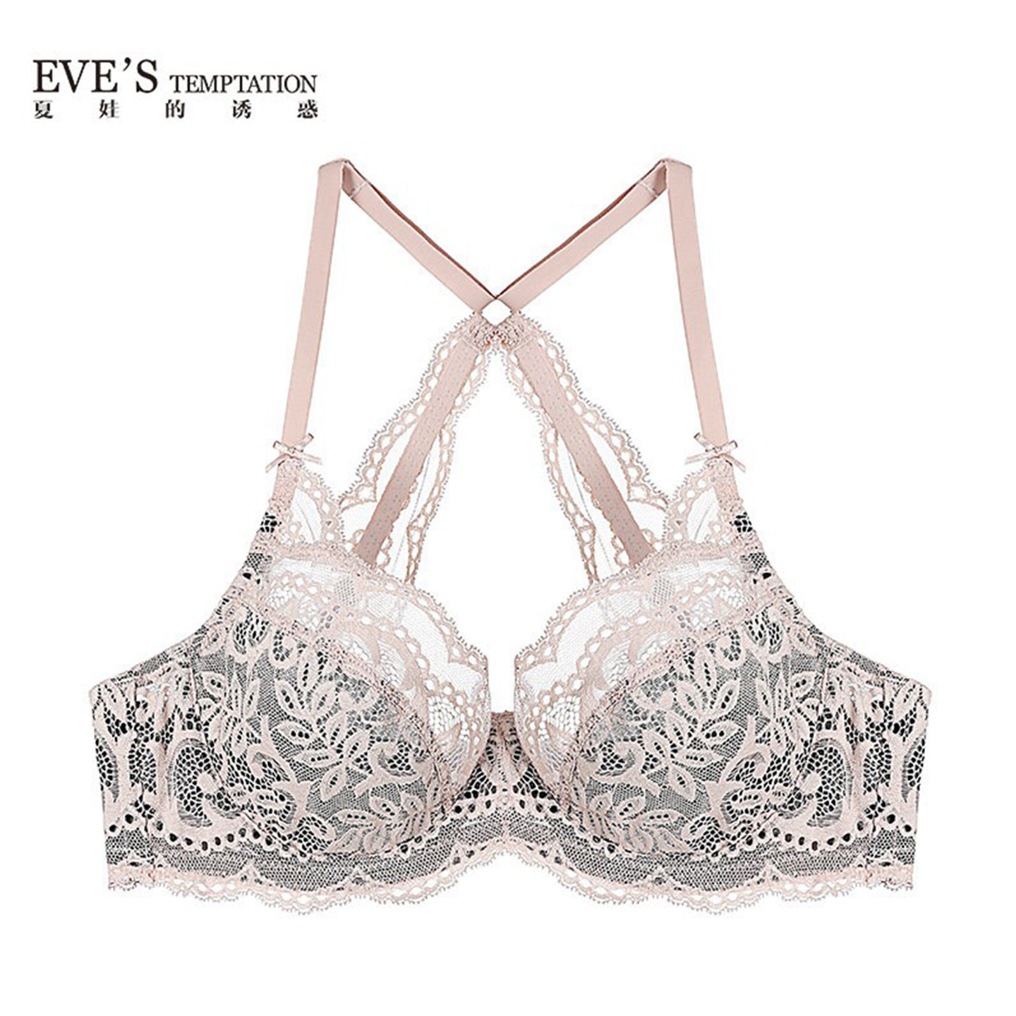 eves夏娃的诱惑性感内衣女通透蕾丝超薄交叉美背文胸V7543113