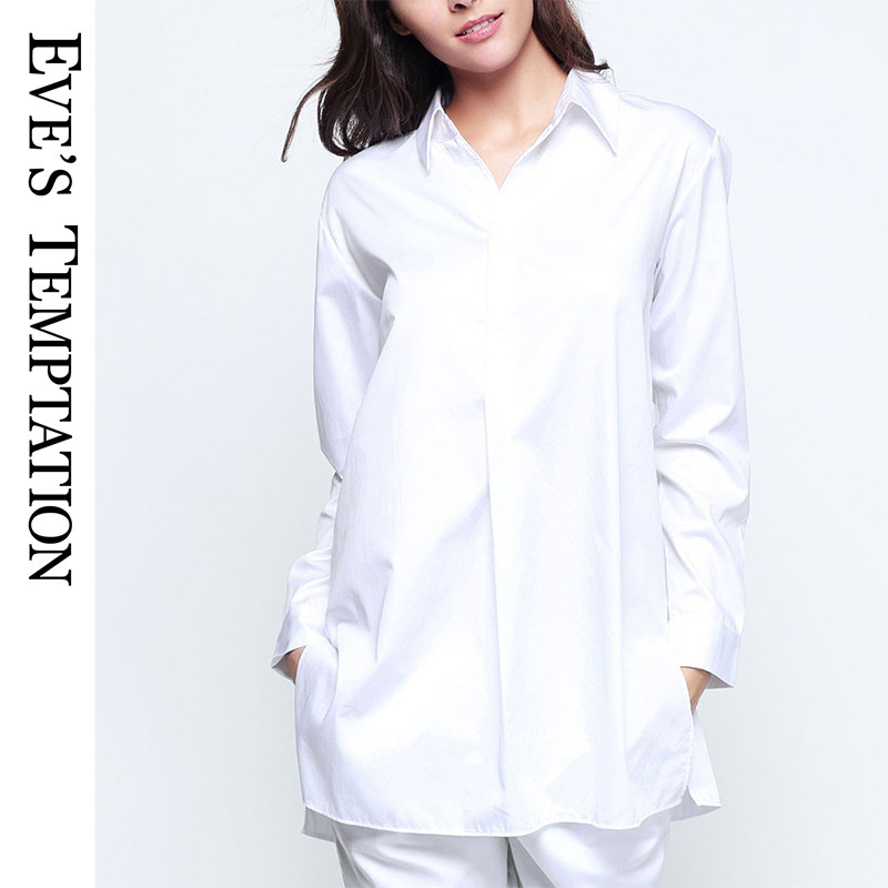 eves夏娃的诱惑全棉100白色衬衫式长袖宽松家居服可外穿7494814