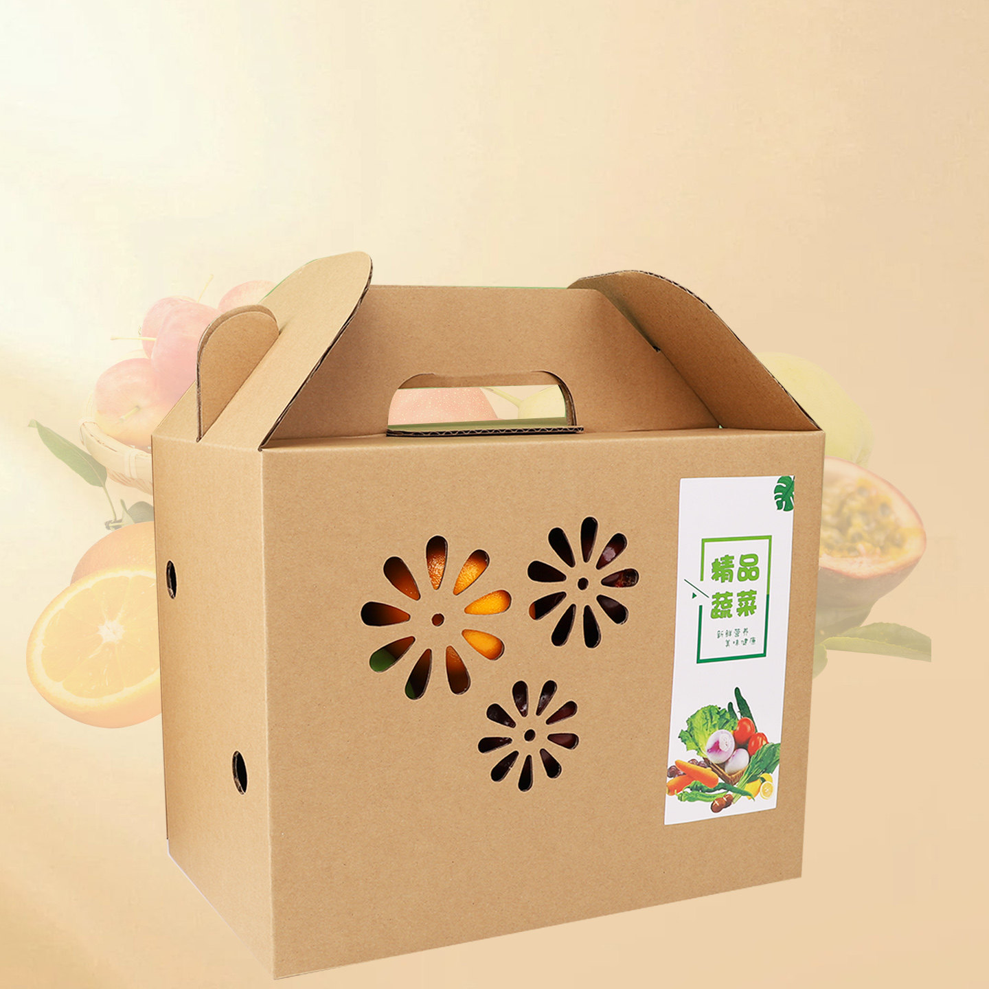 特价清仓8-10斤装牛皮纸手绳提水果包装盒水果礼品牛皮纸镂空纸箱
