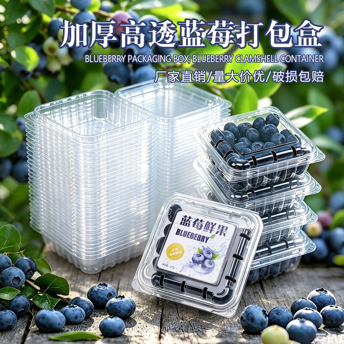 125克蓝莓打包盒一次性水果塑料盒加厚透明桑葚盒树莓桑果包装盒