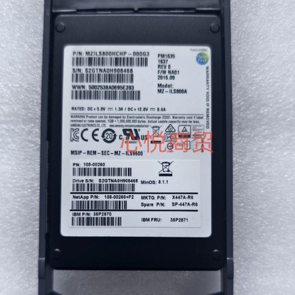 NetApp X447A-R6 108-00260 800G SAS 35P2870 35P2871 SSD硬盘