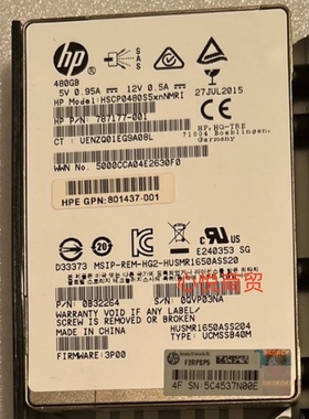 HP 惠普 810774 3PAR 8000 存储 SSD固态硬盘480G 2.5寸 SAS 12gb