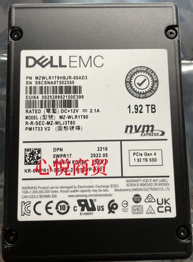 DELL戴尔 0WPR17 MZ-WLR1T90 PM1733 SSD固态硬盘1.92T  U2  NVMe