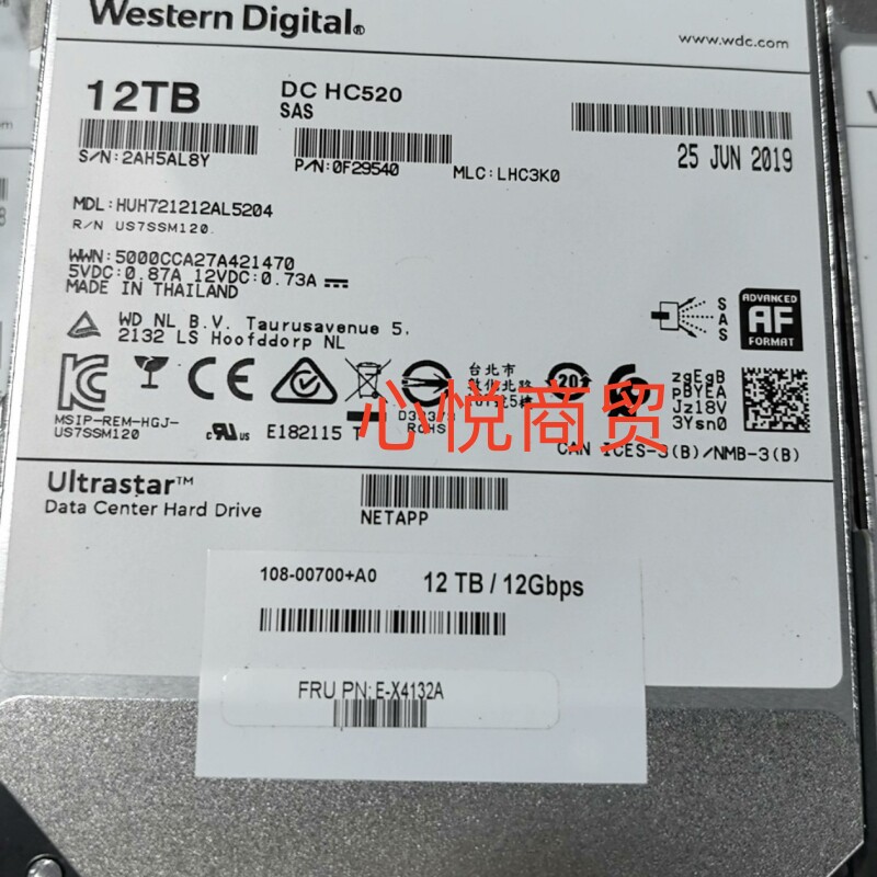 Netapp E-X4312A  12T 3.5 7.2K SAS E2680/5760 DE460C 存储硬盘