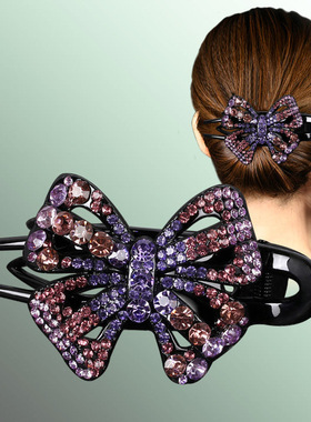A054紫色蝴蝶结水钻三齿鸭夹