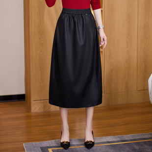 咖色皮裙女2025新款秋季花苞遮胯裙高腰宽松小个子时尚休闲半身裙