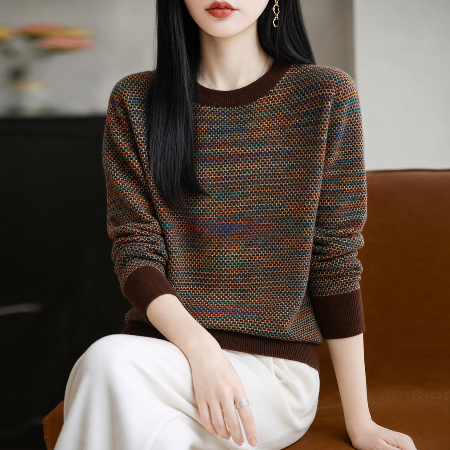 时尚宽松短款羊毛针织打底衫女2026新款内搭洋气女装秋冬毛衣圆领