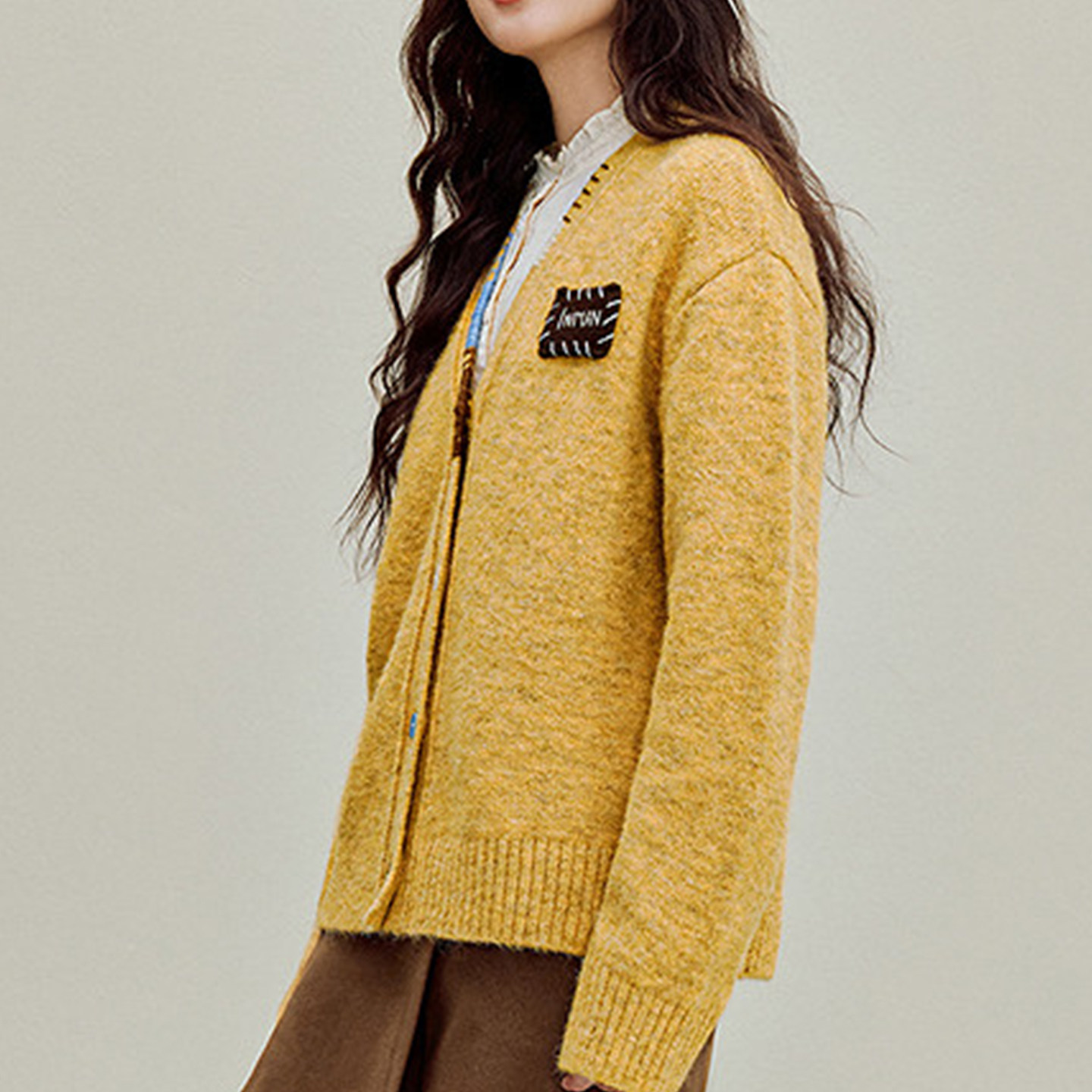 高级感韩系复古黄色毛衣开衫外套针织衫宽松慵懒长袖V领气质女装,女装/女士精品,毛针织衫,淘宝优惠券,粉丝福利购,淘宝优惠卷