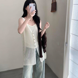 背心针织衫女度假风长款镂空夏季设计感百搭叠穿无袖上衣罩衫马甲