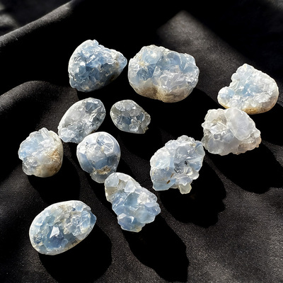 天然水晶天青石晶簇原石 蓝水晶随形矿石  家居桌面装饰矿标摆件