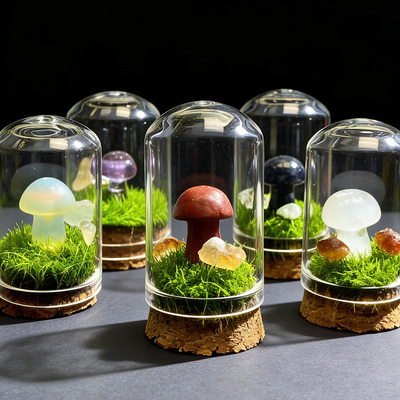 水晶蘑菇微景观摆件治愈系桌面装饰 儿童科普教育矿石标本工艺品