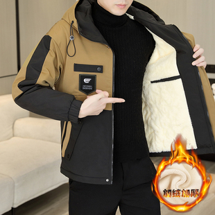 连帽夹克青少年学生冲锋衣保暖棉衣 休闲工装 加绒加厚男士 外套冬季