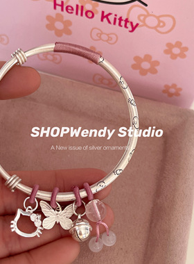 足银手镯可爱小兔kitty蝴蝶