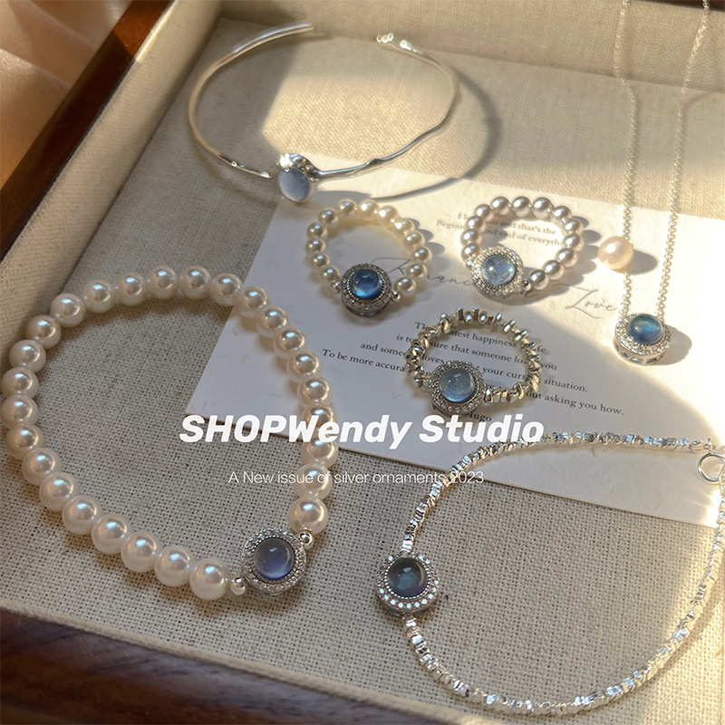 SHOPWendyS925纯银海蓝宝手项链