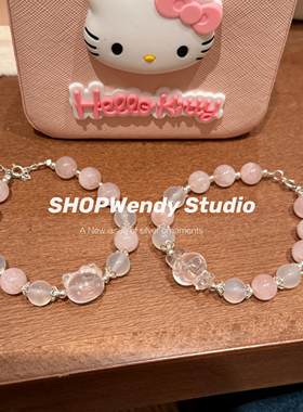 SHOPWendy | 天然粉晶美乐蒂kitty凯蒂猫S925纯银少女心闺蜜手链