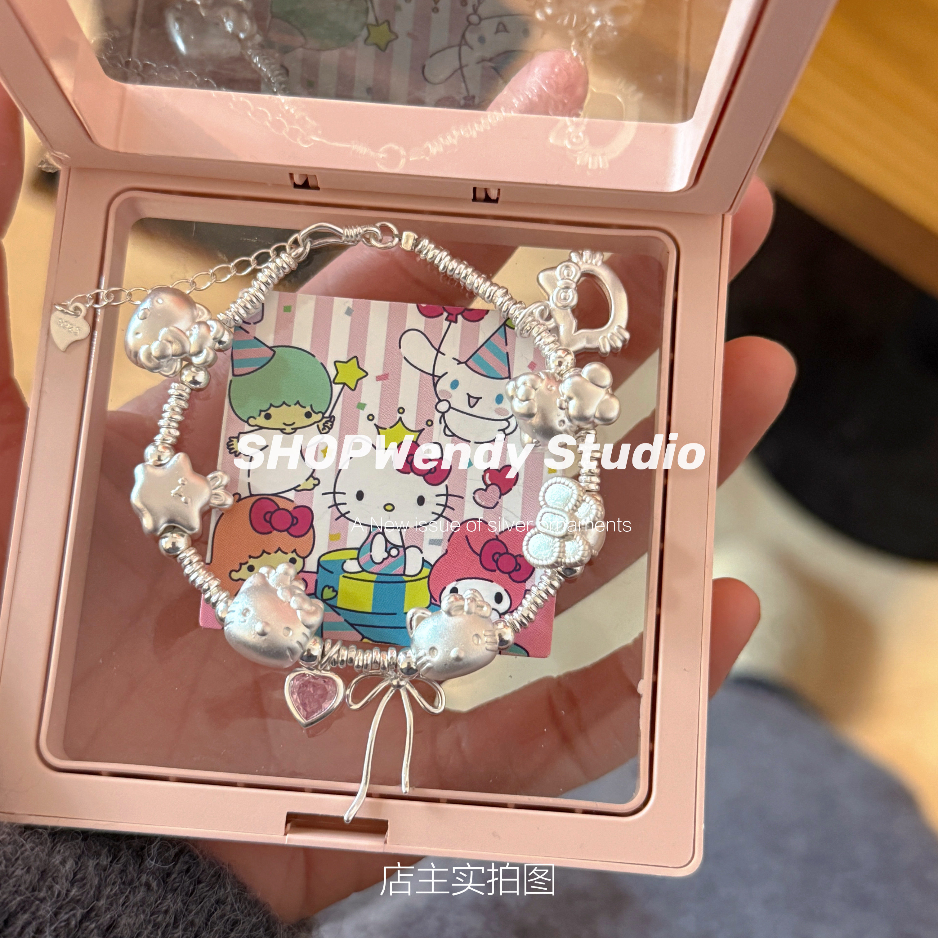 SHOPWendy｜通体纯银 原创可爱卡通kitty全系列蝴蝶结爱心手链