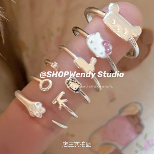 简约S925纯银Kitty开口戒指