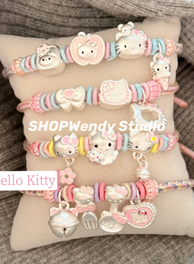足银999粉色kitty甜美手绳