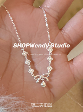 S999足银蝴蝶结四叶花毛衣链