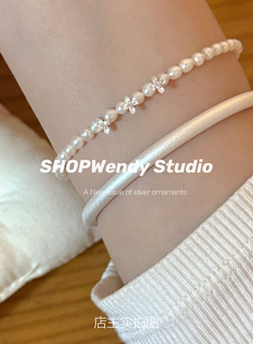 S925纯银天然珍珠栀子花手链