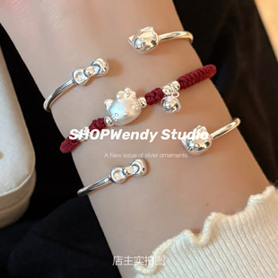 SHOPWendy | 足银999.9少女心光面kitty蝴蝶结叠戴手镯