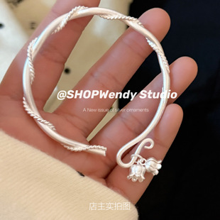 SHOPWendy | 绝美铃兰 足银999.9古法扭纹麻花国风新中式实心手镯
