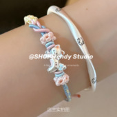 SHOPWendy 可爱猫咪 足银999.9实心磨砂古法kitty开口手镯