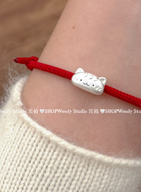 足银999法棍猫本命年红绳手链