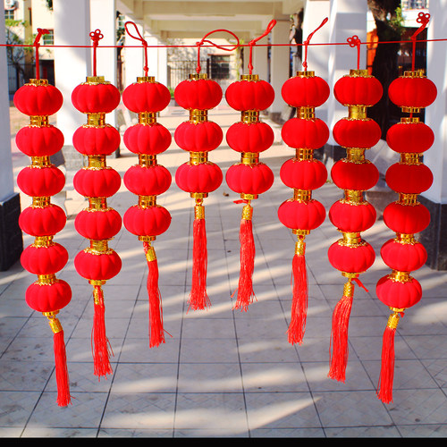 新年乔迁植绒流苏小红灯笼串