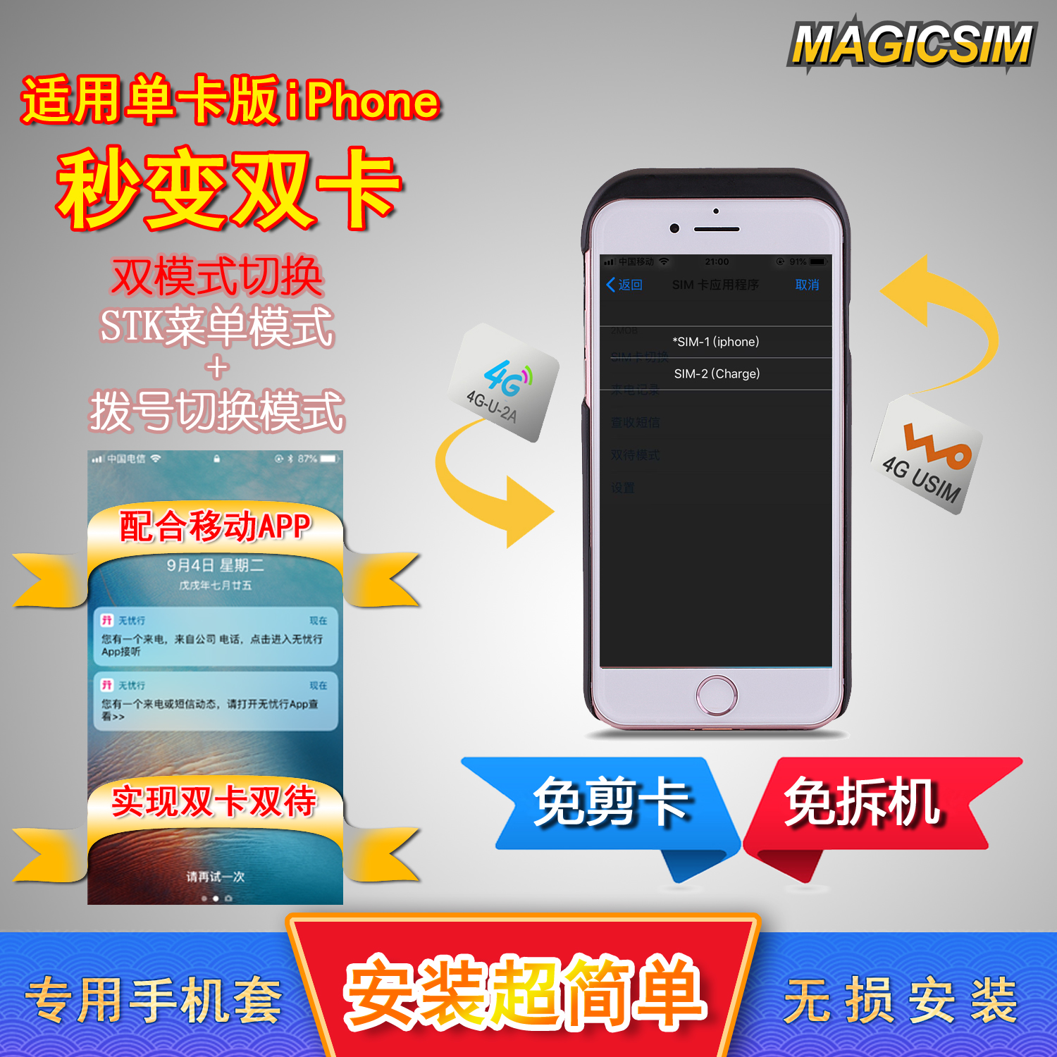 苹果手机iphone13mini/SE2/SE3/X/XS/12迷你/6SP/7P/8改双卡适用双待双待切换免拆机免剪卡秒变双卡神器