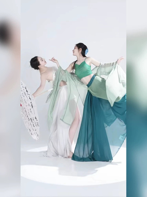古典舞蹈演出服青蛇白蛇性感表演飘逸身韵纱衣外披女练功服大摆裙