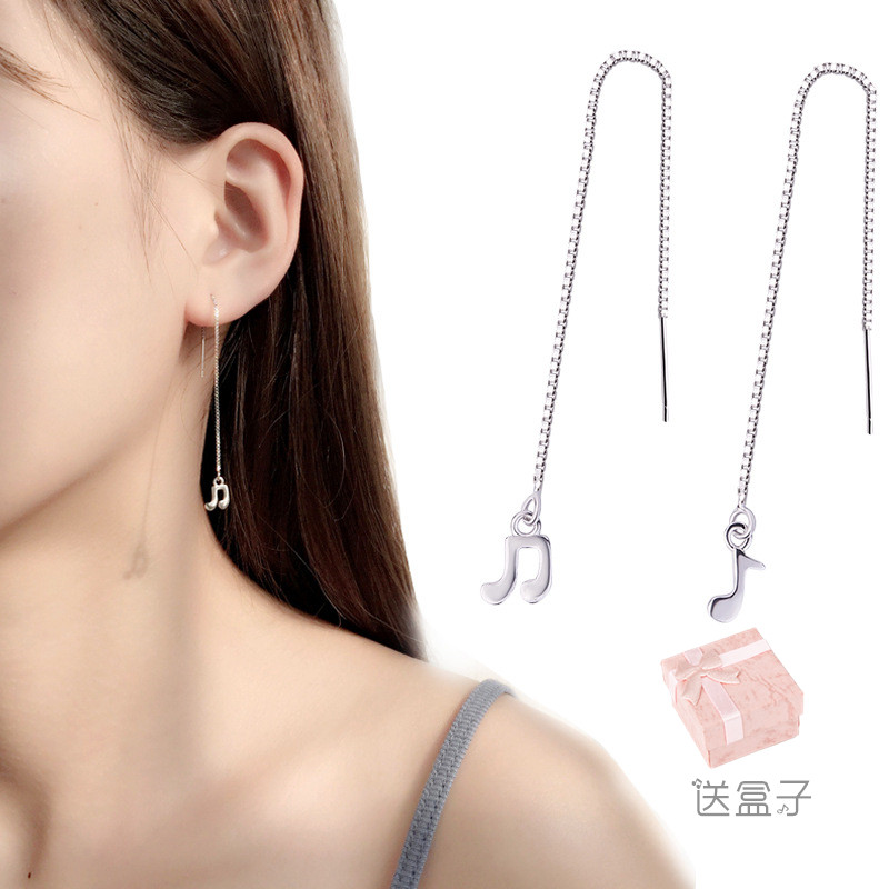 韩版音符耳钉耳线简约音乐艺术饰品礼品50%银镀白金抗过敏