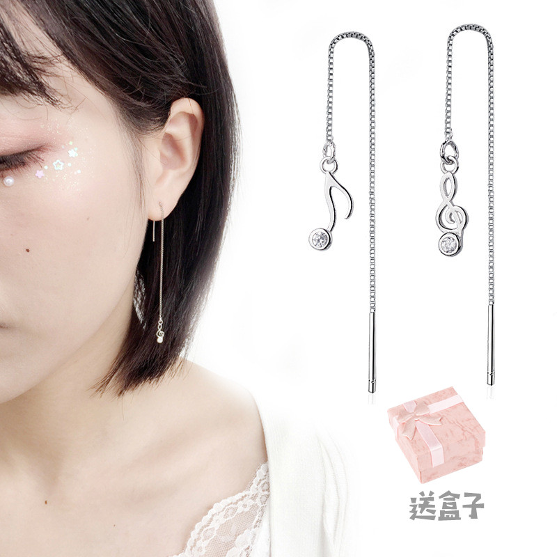 镶钻音符耳线简约耳钉音乐艺术饰品音乐礼品50%银镀白金抗过敏
