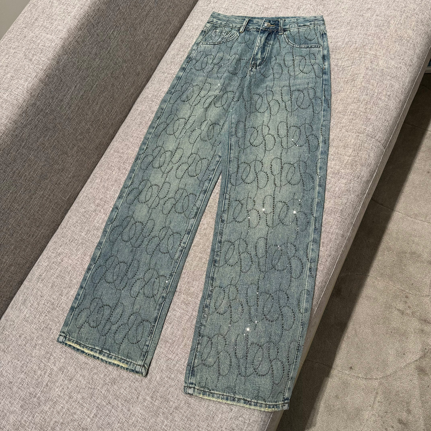 【满天星河】Blu*mar重工系列 越夜越美 烫钻直筒做旧牛仔裤