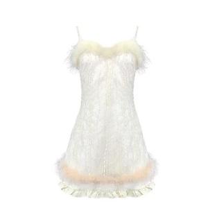 白日梦甜心 毛绒露肩性感抹胸吊带连衣裙