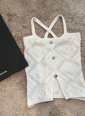 小香手工坊 23sCha*el钩花针织背心后背交叉修身吊带女