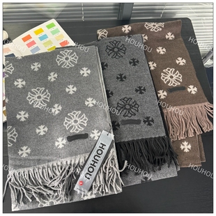 【斯宾塞故事】双面罗心提花围巾女秋冬保暖高级感披肩