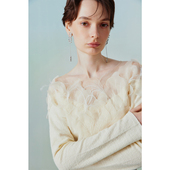 奥芝国 女2026早春白色网纱内搭上衣秋冬 温柔立体羽毛白色针织衫