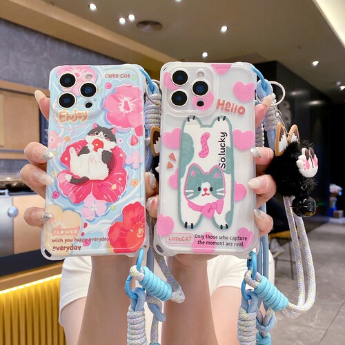四角网红猫适用华为Pura90/70/80手机壳P60挂绳女mate60/50全包Nova16/15/14/12/13防摔mate80/70pro软硅胶套
