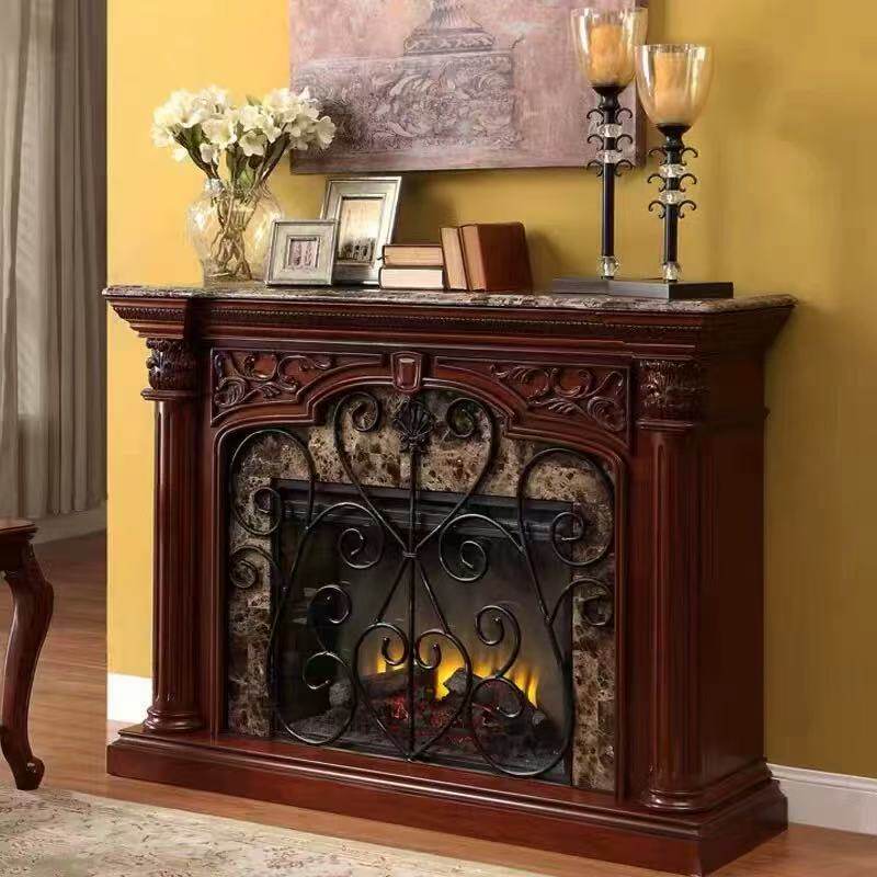 美式实木壁炉雕花铁艺壁炉柜客厅仿真火焰电视柜电子取暖器玄关贵