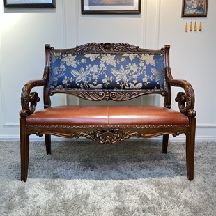 美式实木沙发椅双人椅老虎椅别墅奢华客厅休闲椅洽谈椅围椅情侣椅