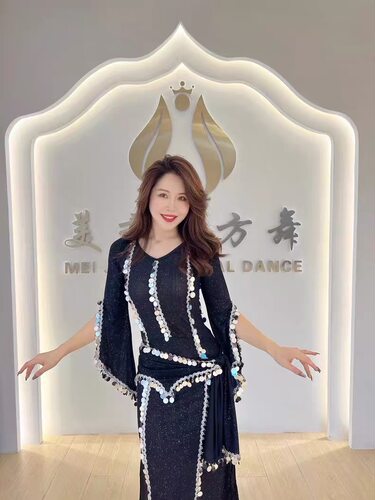 肚皮舞黑色亮片民俗袍子东方舞藤杖saidi shabby baladi演出服定