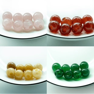 新中式高档天然玉石侧孔玛瑙旗袍纽扣古装汉服绿色偏孔紫水晶扣子