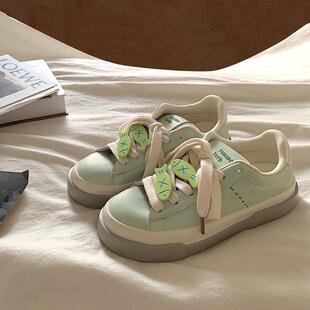薄荷生巧~小众设计厚底皮面小白鞋女2025新款ins韩版港风休闲板鞋